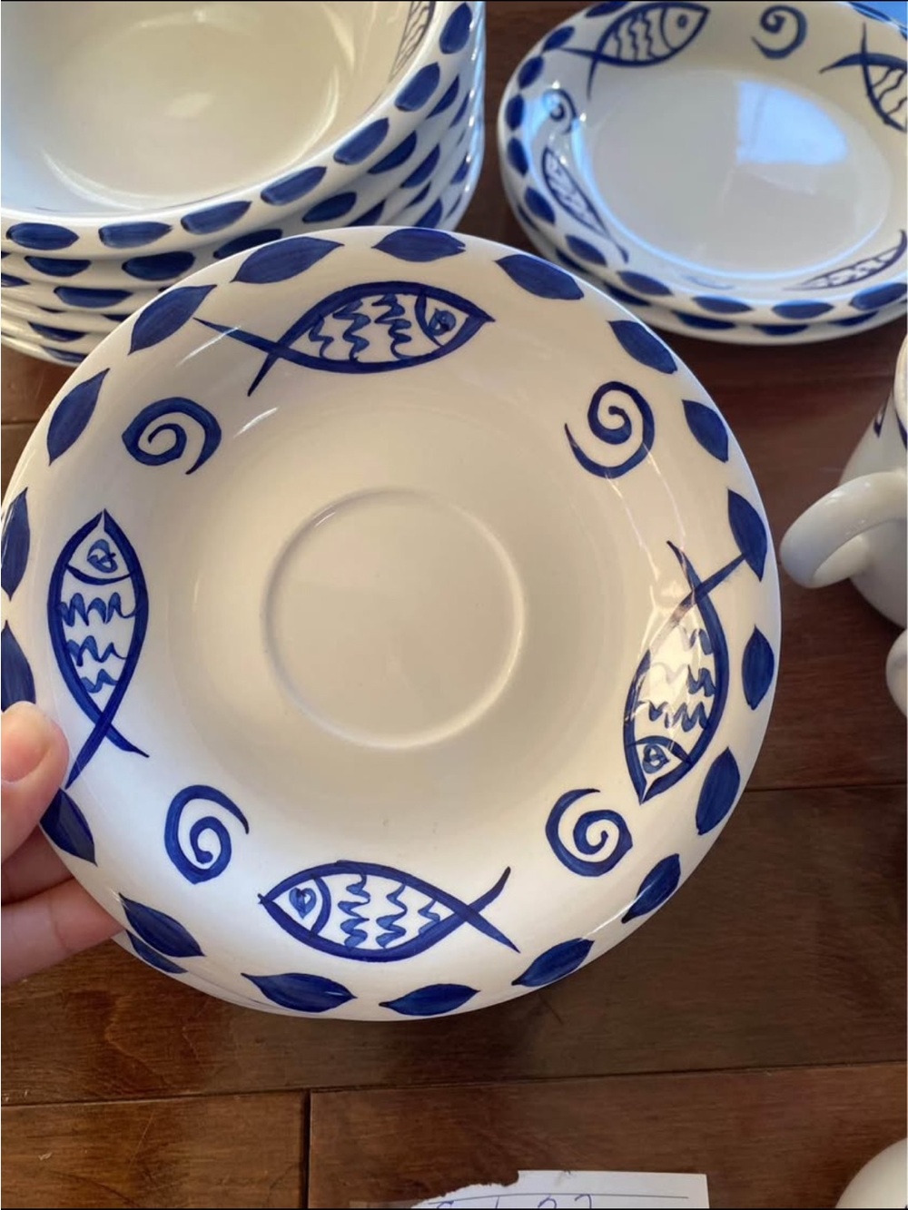 Stoneage Pescada Hand Painted Blue Fish By Carleen Gaby bowls cups & saucers - Picture 3 of 10